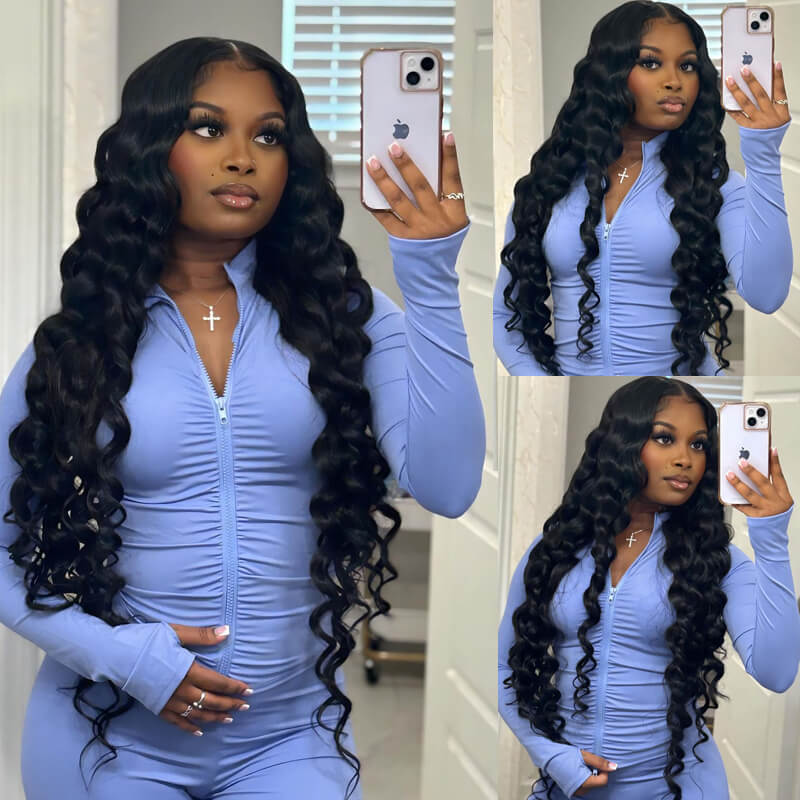 Eullair Glueless Loose Wave Human Hair Wig with HD Transparent Lace Frontal | Natural Curly Hairpiece for Women | Perfect for Daily Wear, Cosplay & Special Occasions