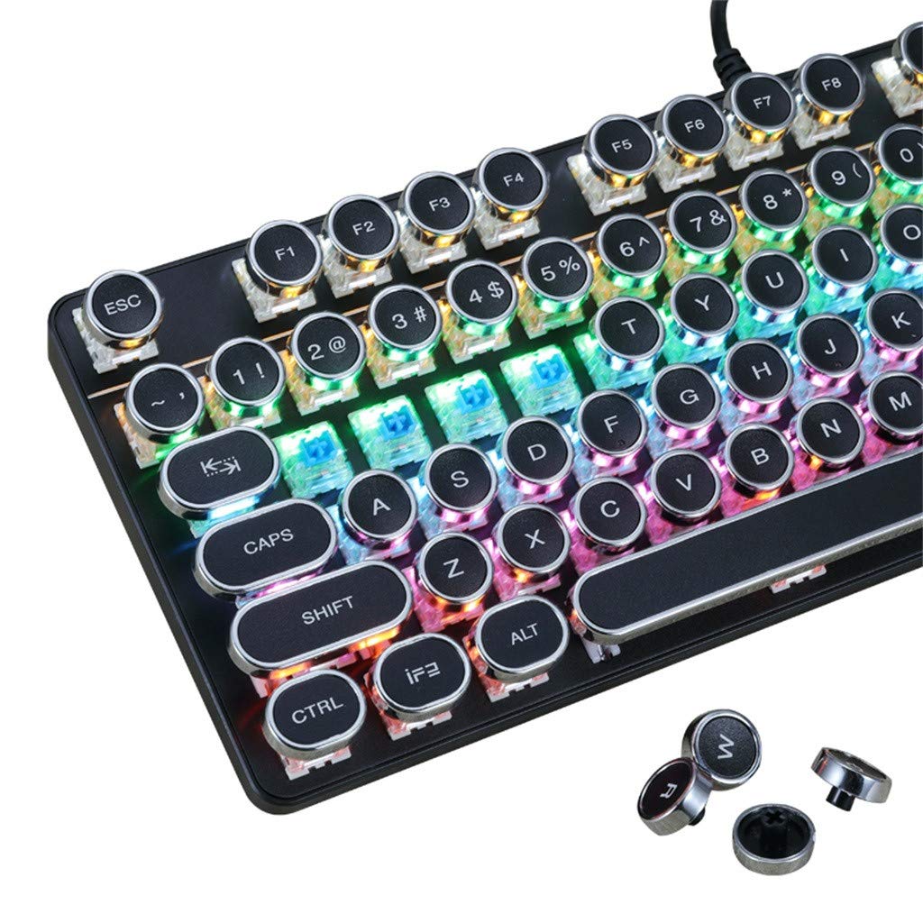 Steampunk Retro Mechanical Gaming Keyboard - 87 Keys RGB Backlit, USB Wired, Ergonomic Design for PUBG, LOL, Fortnite | Perfect for Gaming, Office Work & Typing Enthusiasts (Black)