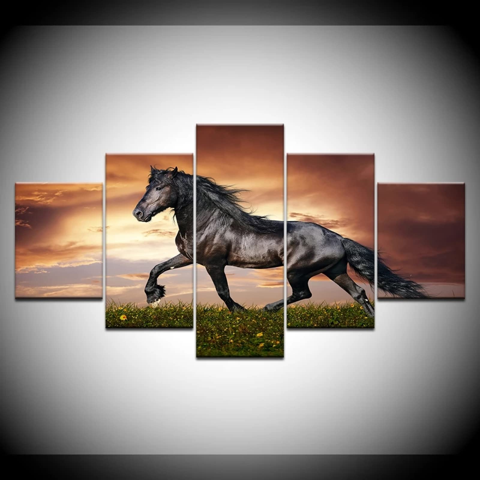 5-Piece Horse Running Sunset Canvas Wall Art for Living Room & Bedroom Decor
