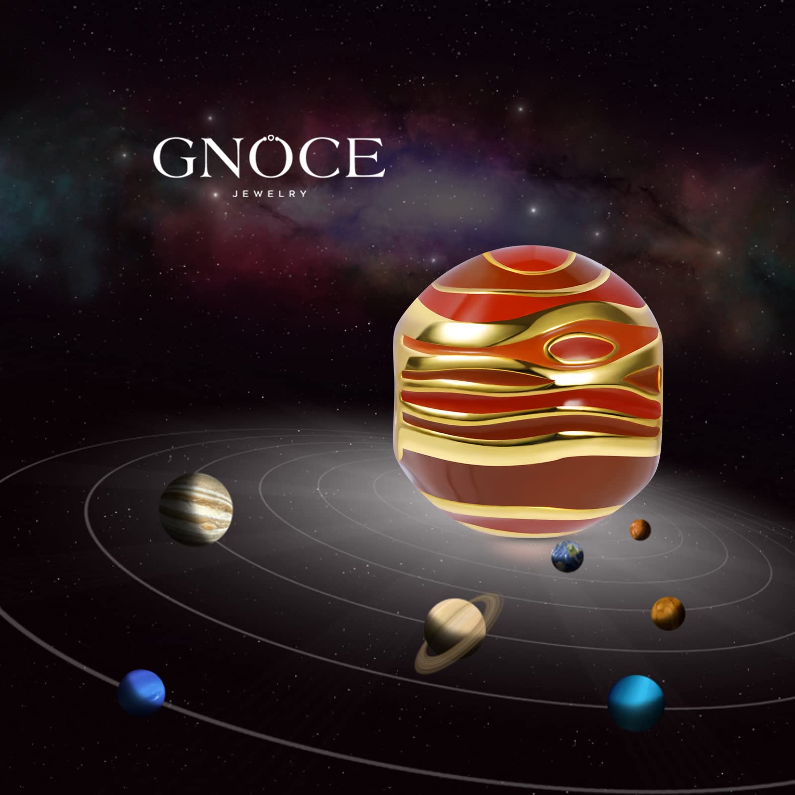 GNOCE Saturn Bead Charms for Bracelet - 925 Sterling Silver 18K Gold Plated Solar System Planet Jewelry - Women's Eight Planets Charm (Jupiter) - Perfect for DIY Bracelets, Necklaces & Gifts for Astronomy Lovers