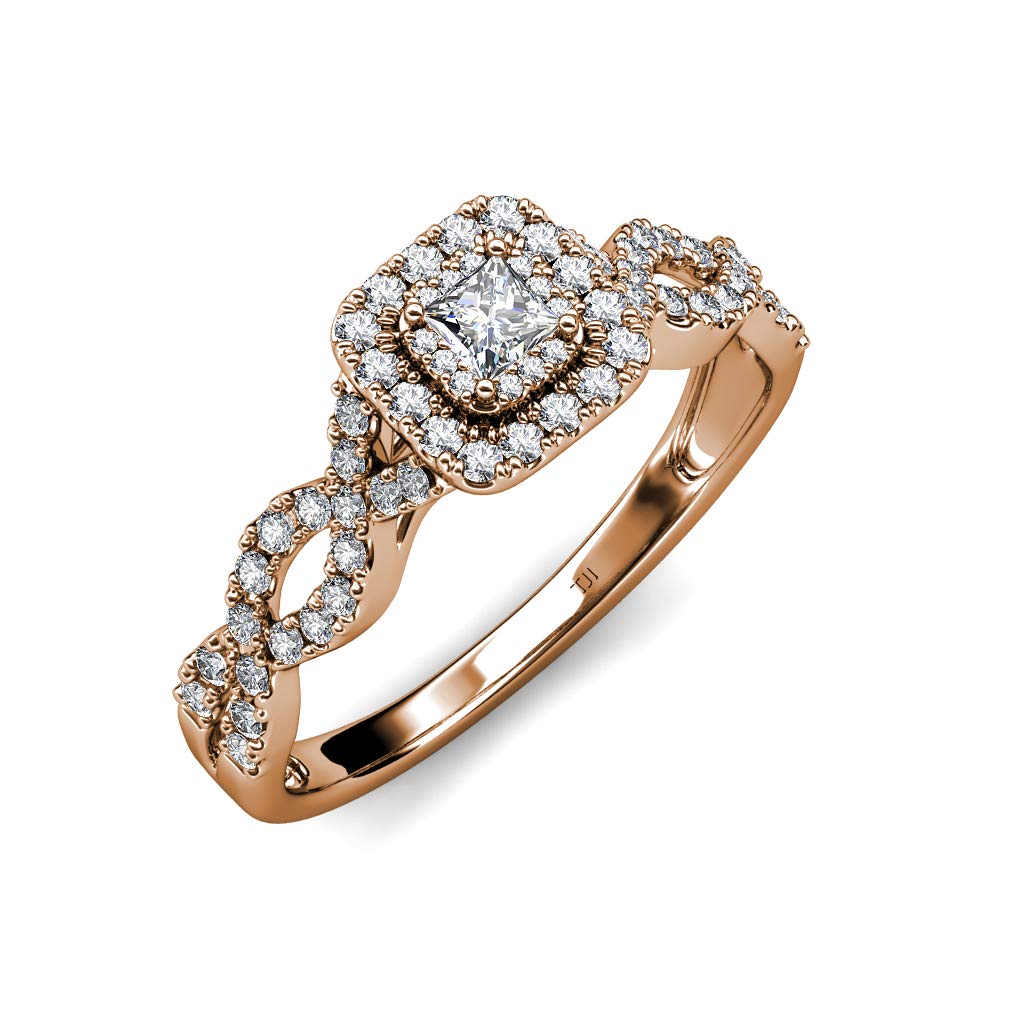 0.83 Carat Princess Cut (4mm) Diamond Infinity Halo Engagement Ring for Women in 14K Gold - Perfect for Proposals, Anniversaries & Special Occasions