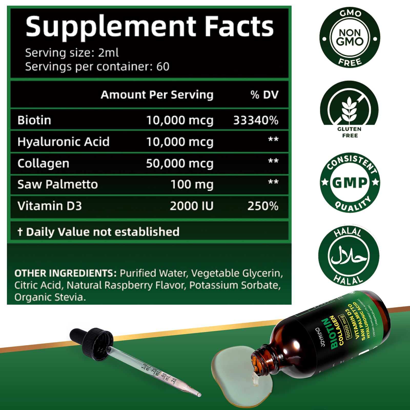 Extra Strength 50000mcg Liquid Biotin & Collagen Drops for Hair Growth - Promotes Strong Healthy Skin & Nails - Perfect for Daily Beauty Routine & Hair Care Regimen
