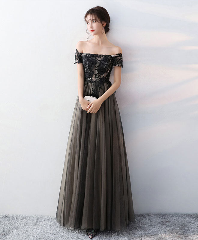 Elegant Black Lace Tulle Long Prom Dress for Women - Formal Evening Gown for Homecoming, Ball, Wedding & Special Occasions
