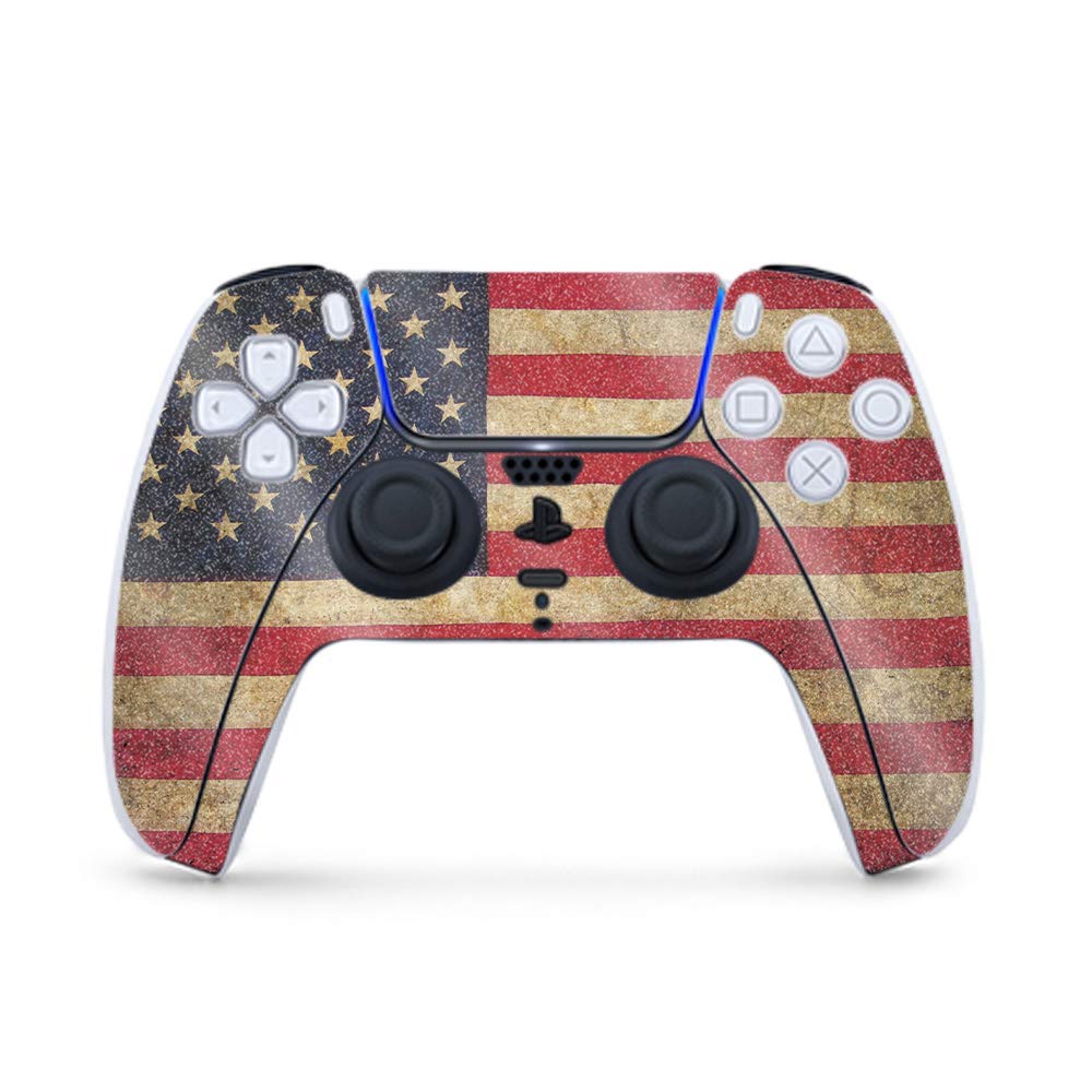 MightySkins Glossy Glitter Gaming Skin for PS5 Controller - Vintage Flag Design | Durable High-Gloss Finish | Easy to Apply & Remove | Made in USA | Perfect for Gaming Enthusiasts & Customization Lovers