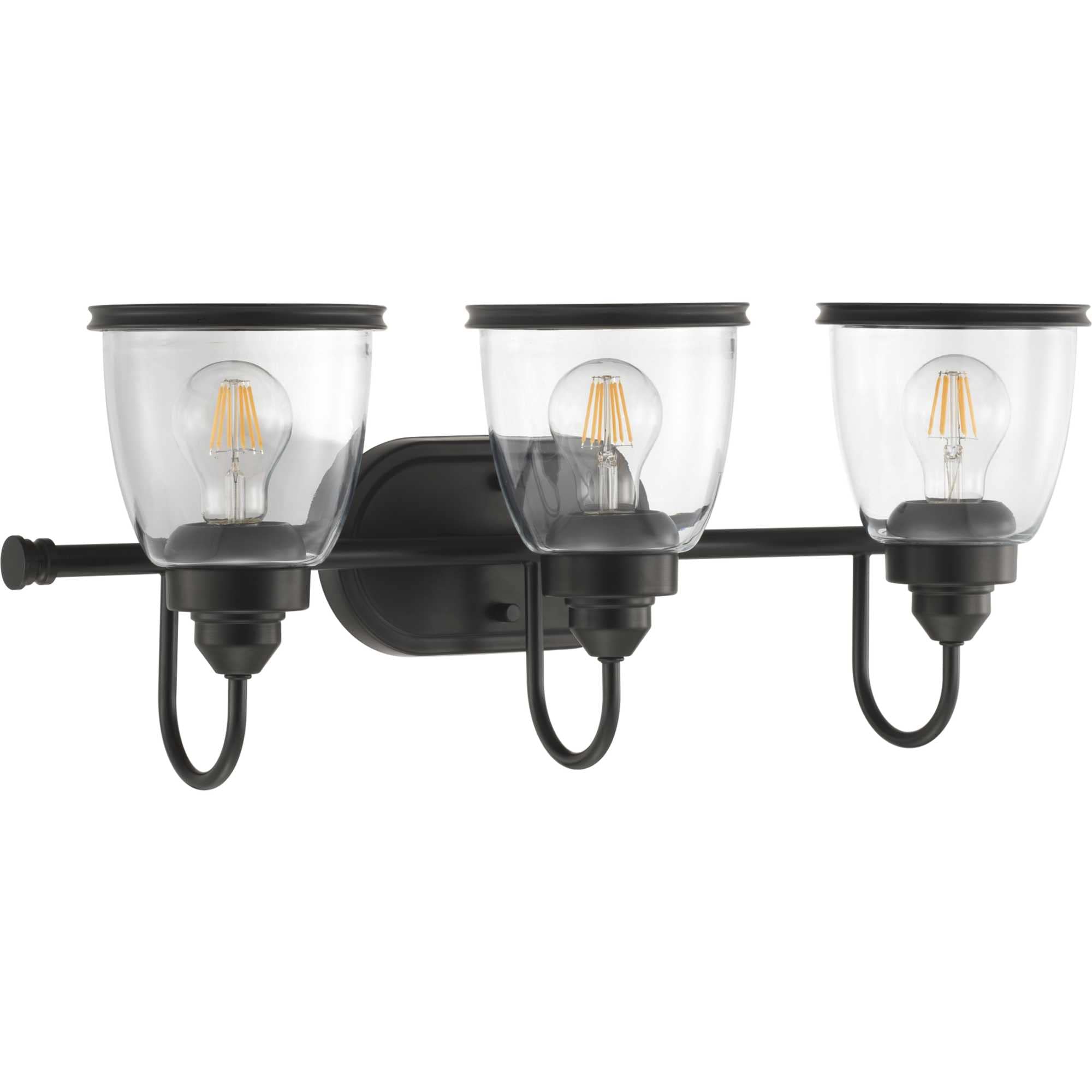 Progress Lighting Saluda Collection 3-Light Clear Glass Coastal Bath Vanity Light in Antique Bronze - Perfect for Beach House Bathrooms, Coastal Decor & Nautical Themed Homes