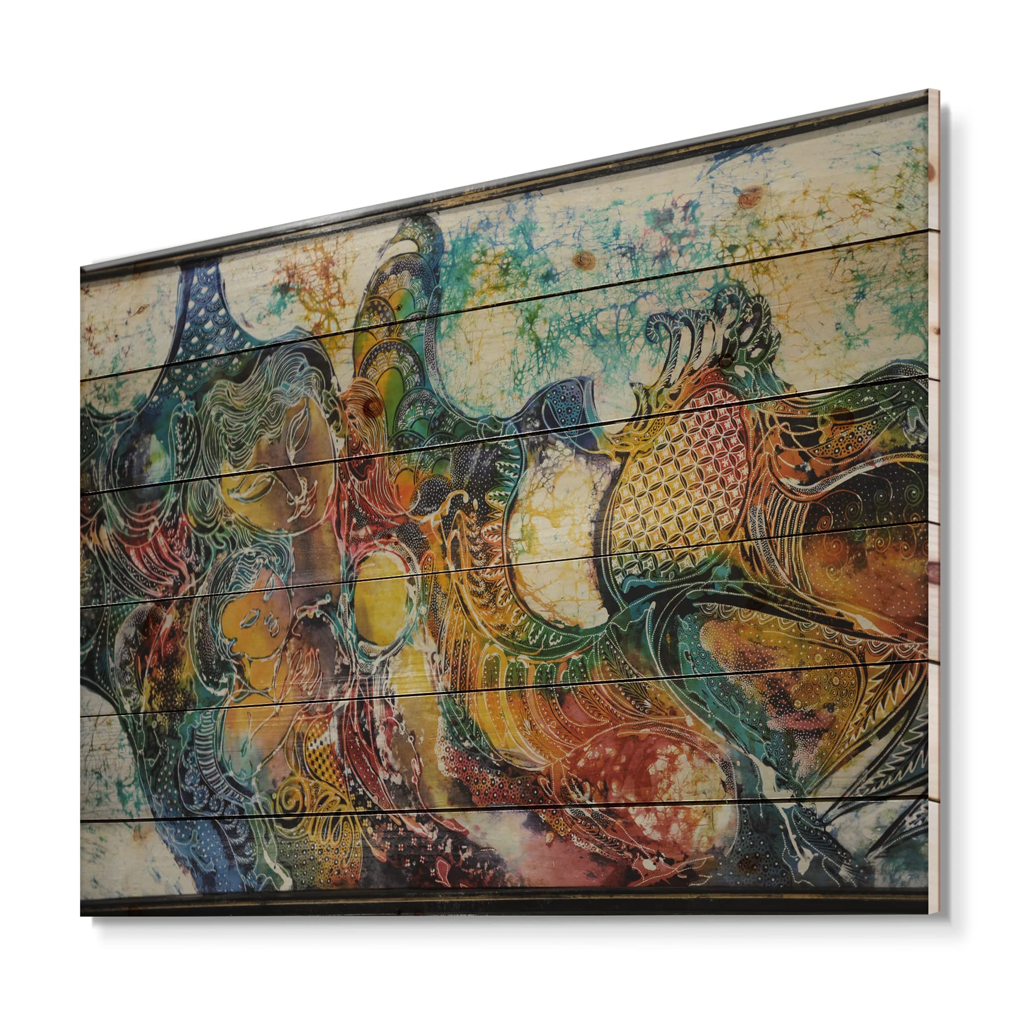 Modern & Contemporary Batik Wood Wall Art - Blue Abstract Wood Panel Decor Printed on Natural Pine - Perfect for Nursery, Living Room & Bedroom Wall Decor