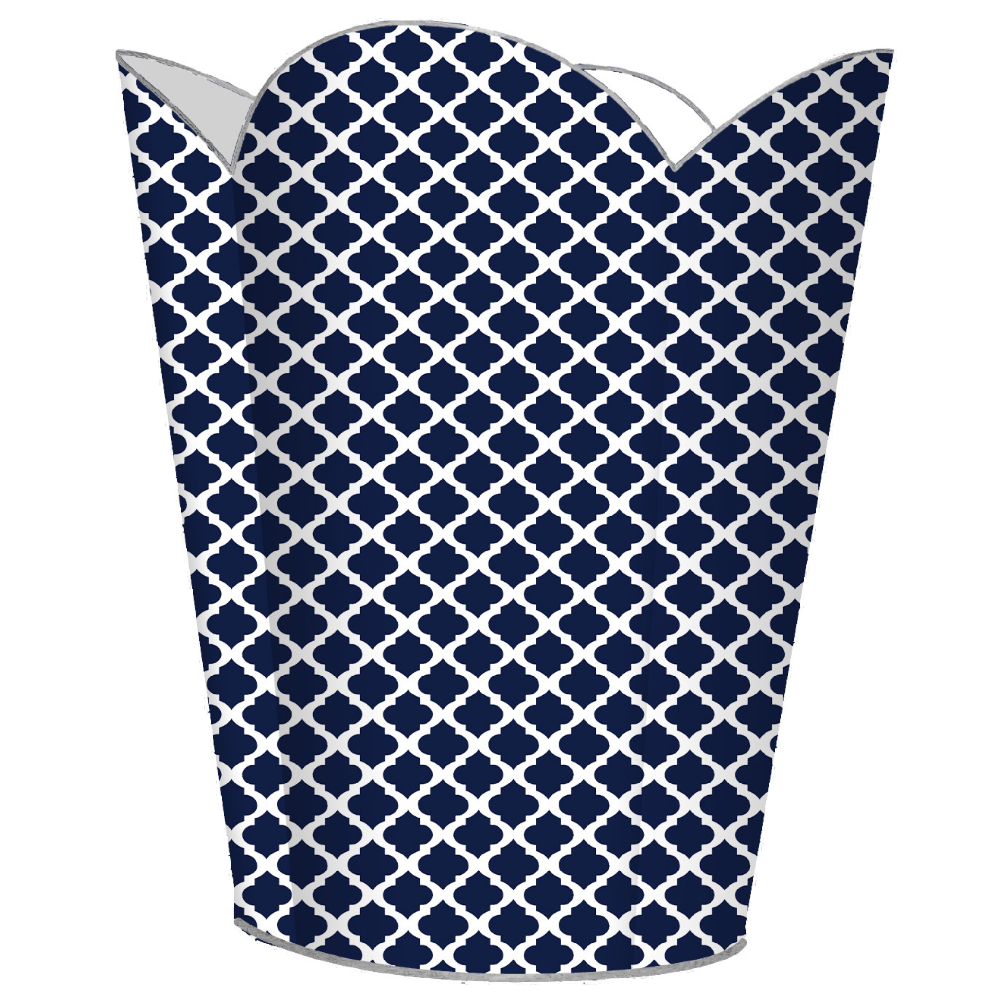 Navy Blue Chelsea Decoupage Wastebasket with Optional Tissue Box Cover - Elegant Bathroom & Bedroom Trash Can for Home Decor