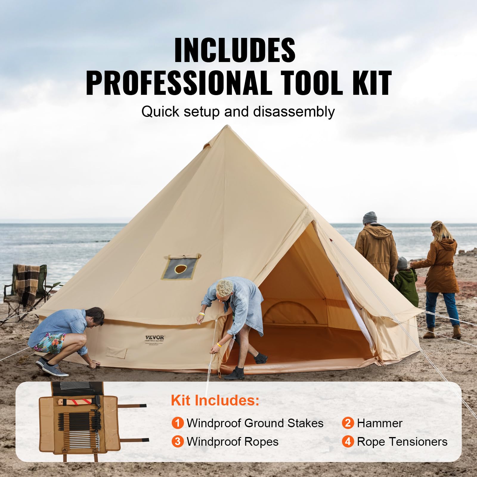 VEVOR 4-Season Canvas Bell Tent with Stove Jack - Breathable, Spacious for 4 People - Perfect for Family Camping, Hunting Trips & Outdoor Adventures
