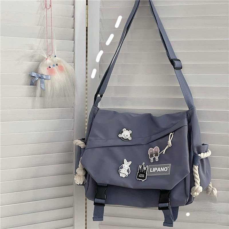 PBKABIUG Stylish Nylon Messenger Bag for Women - Kawaii Crossbody Shoulder Bag with Cute Accessories, Aesthetic Tote Purse | Perfect for School, Work, Travel & Daily Use