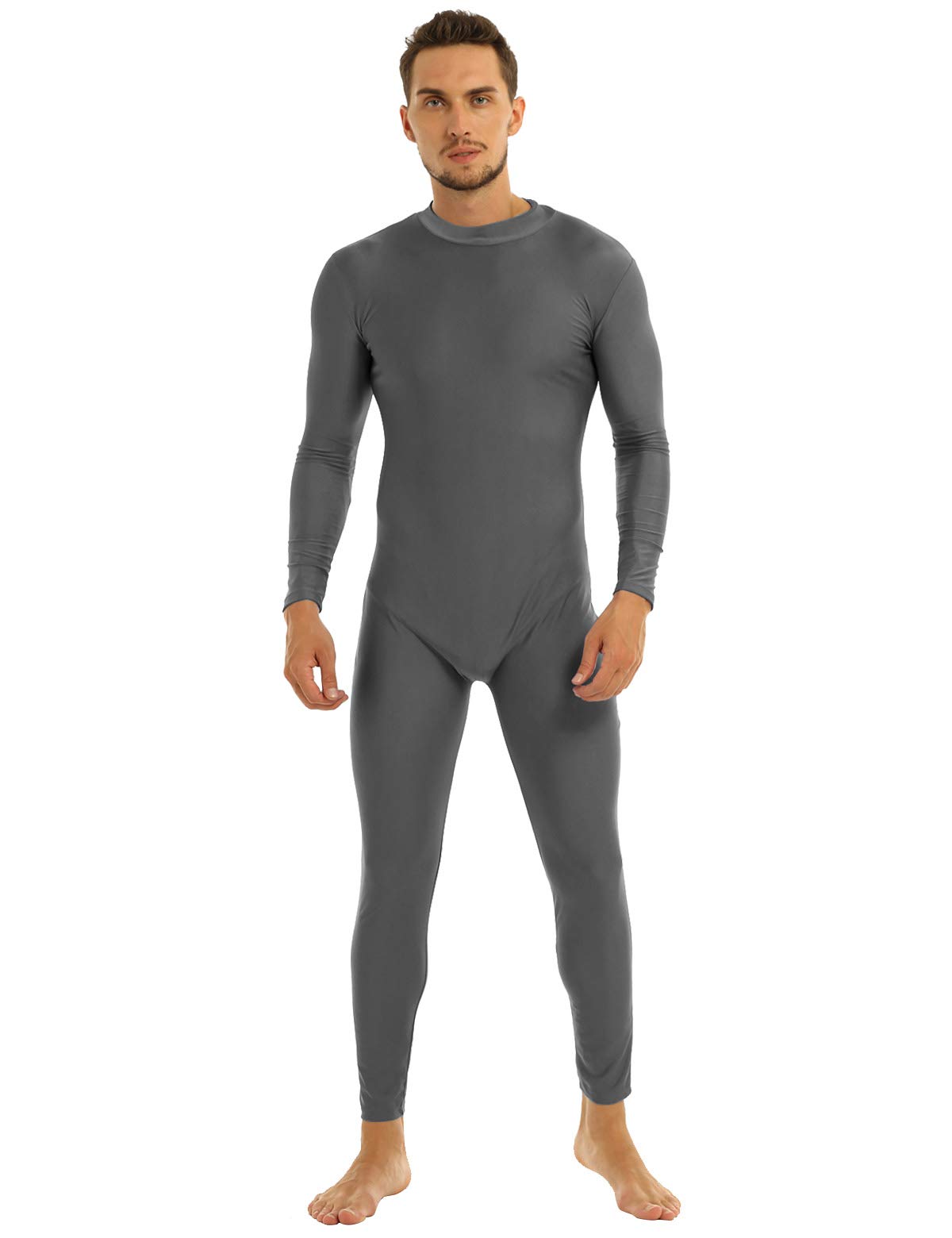 Moily Men's One Piece Turtleneck Long Sleeve Zipper Back Fitness Unitard Bodysuit - Dancewear, Gymnastics, Yoga & Workout Performance Wear for Men