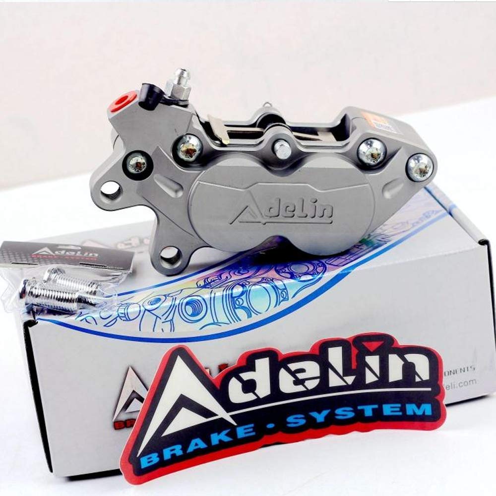 Universal CNC Motorcycle Brake Calipers - ADL-7 HF6/F101 Four Piston Rear Brake Kit for BWS RSZ (Red Left) - High Performance Braking for Street & Racing Motorcycles