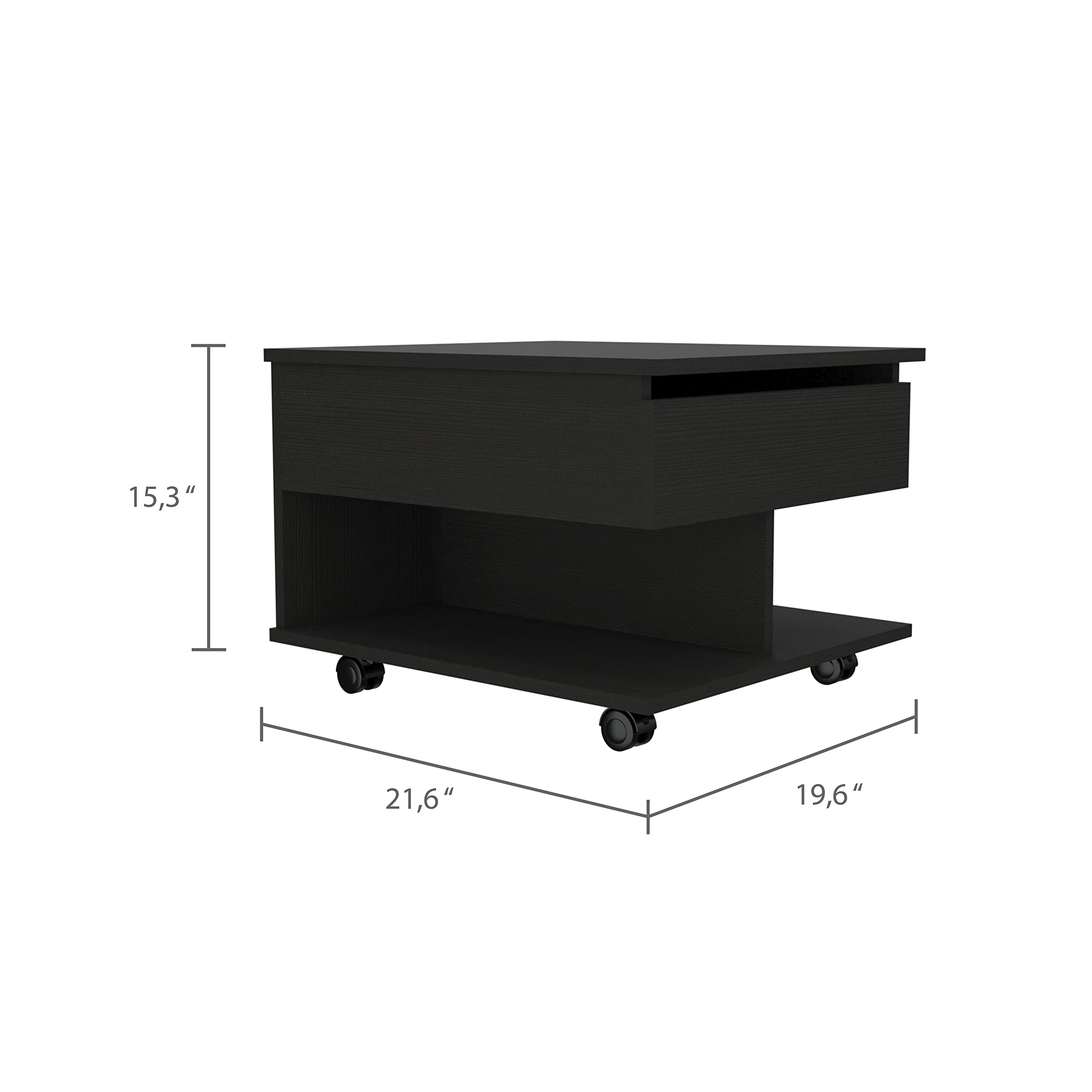 Babel Lift Top Coffee Table with Casters & Storage Shelf - Black | Modern Convertible Design for Living Room, Small Spaces & Home Office