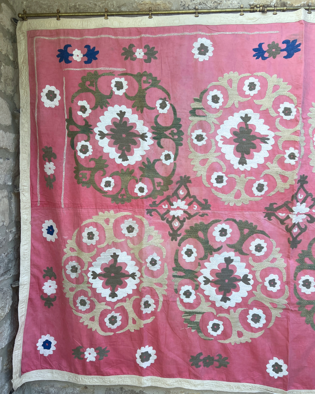 Extra Large Suzani 021 - Handmade Bohemian Style Cotton Throw Blanket for Sofa, Bed & Home Decor - Perfect for Bohemian, Farmhouse & Eclectic Interior Design