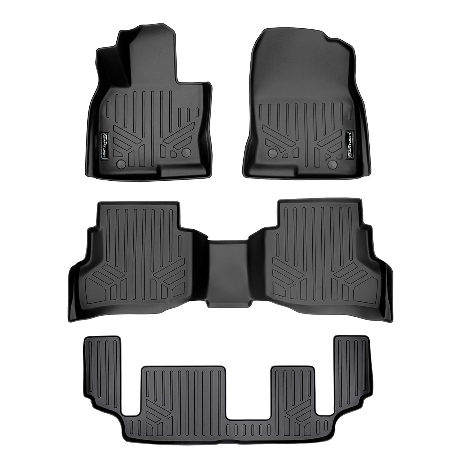 Premium SMARTLINER Custom Fit Floor Mats - 3 Row Liner Set (Black) for 2016-2021 Mazda CX-9 | 2nd Row Bucket/Bench with Center Console | All-Weather Protection & Easy Cleaning for SUVs, Family Cars & Road Trips