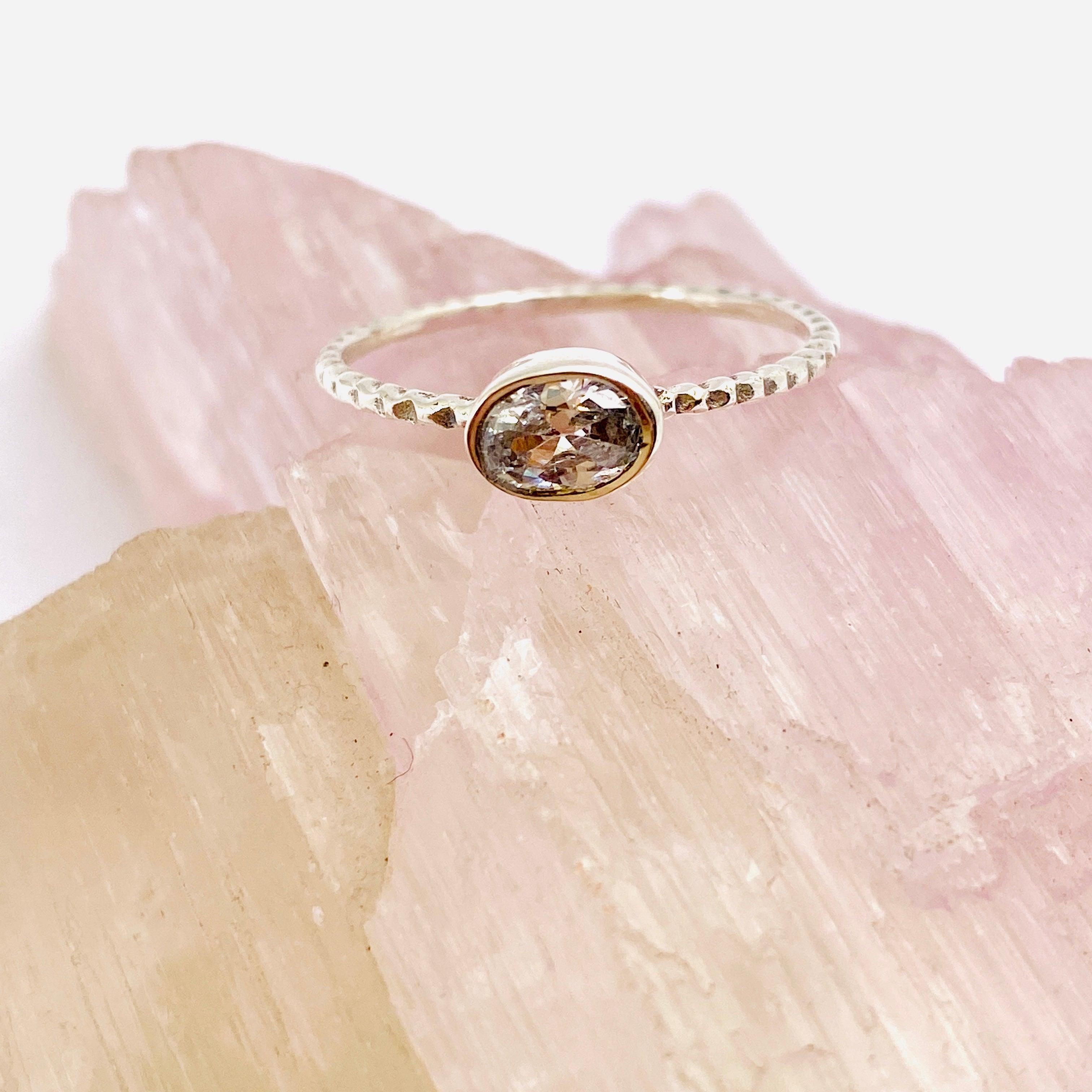 Clear Quartz Oval Faceted Fine Band Ring R3750 CQ - Elegant Crystal Jewelry for Women, Wedding, Anniversary & Everyday Wear