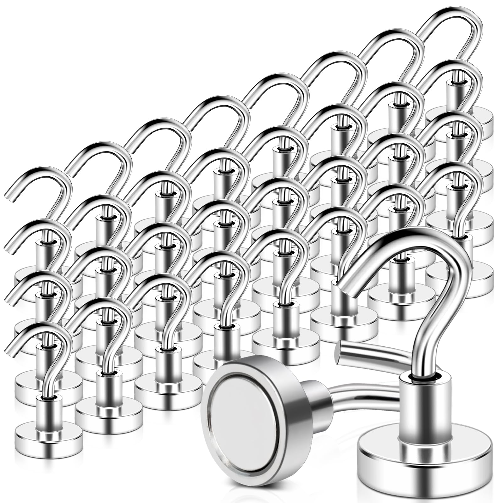 32 Pack Heavy Duty Magnetic Hooks - 25 lbs Strong Neodymium Magnet Hooks for Cruise, Refrigerator, Grill & Kitchen Tool Storage - Perfect for Hanging Utensils, Towels & Decor in Home, RV & Office