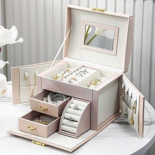 Large PU Leather Jewelry Box Organizer for Women - Multi-Drawer Storage Case for Earrings, Rings, Necklaces & Accessories (Purple) | Perfect for Bedroom Vanity, Travel & Gift Giving
