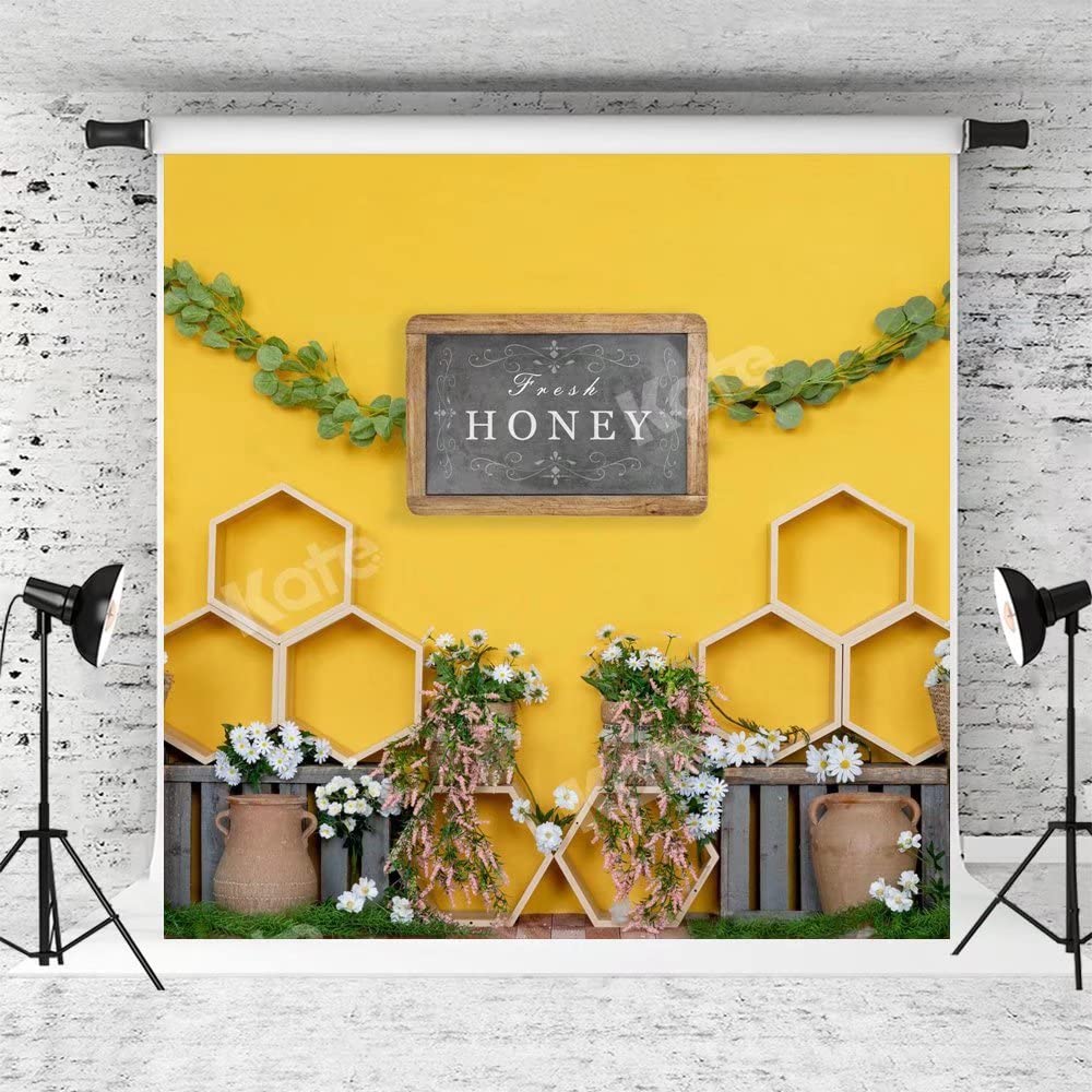 8x8ft Honeycomb Photography Backdrop - Spring Floral Fabric Background for Baby Shower, Newborn Photos & Portrait Studio Shoot | Wrinkle-Resistant, Durable & Easy to Hang