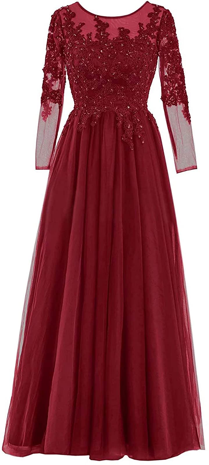 Elegant Long Sleeve Mother of The Bride Dress with Lace Appliques - Tulle Formal Evening Gown for Weddings, Proms & Special Occasions