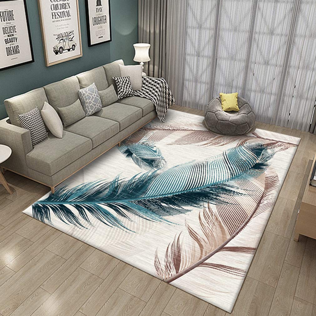 Soft Abstract Art Area Rug - 6.5' x 8' Rectangular Fleece Carpet for Living Room, Bedroom & Nursery | Non-Slip Nordic Feather Design Indoor/Outdoor Runner - Perfect for Kids Crawling & Modern Home Decor
