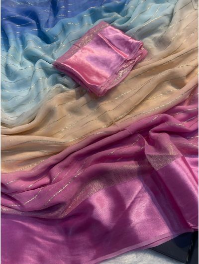 Alia Multi-Color Georgette Satin Bollywood Saree | UK Next Day Delivery | Perfect for Weddings, Parties & Special Occasions