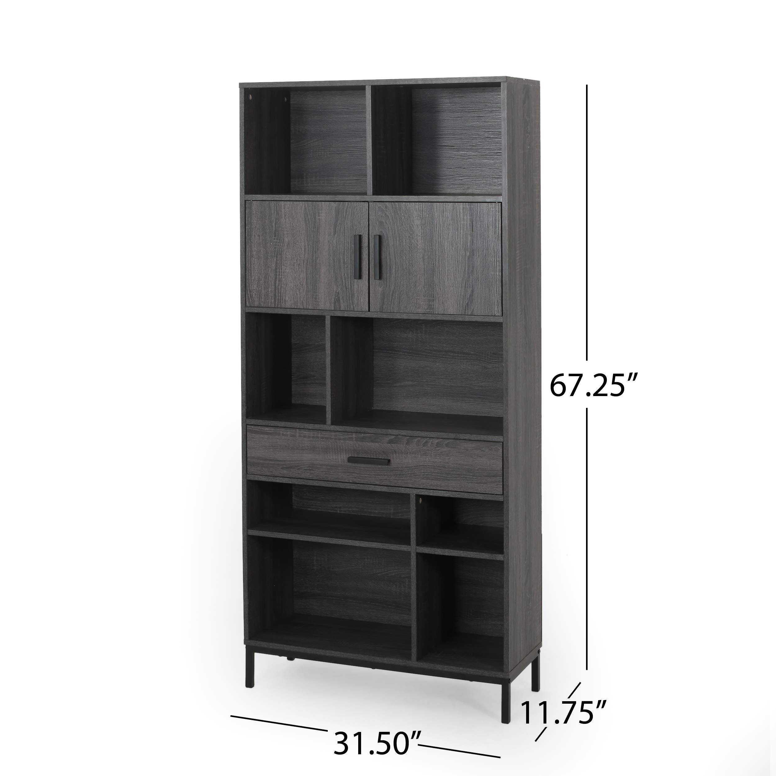 GDFStudio Contemporary Faux Wood Cube Unit Bookcase - Dark Gray & Black Storage Shelf for Living Room, Bedroom, Office | Modern Bookshelf & Display Organizer