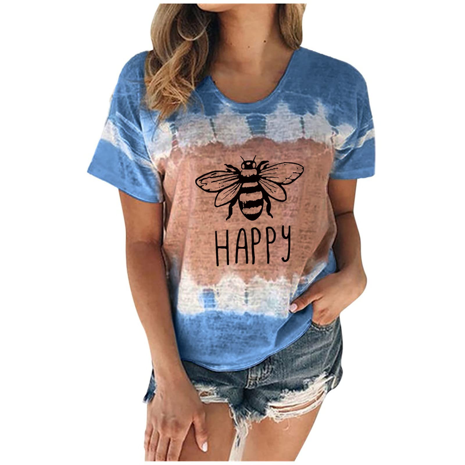 Women's Casual T-Shirts - Summer Cute Printed Tee, Loose Fit Plus Size Short Sleeve Blouse, Sexy & Comfortable Tunic Top for Everyday Wear, Beach Outings and Date Nights