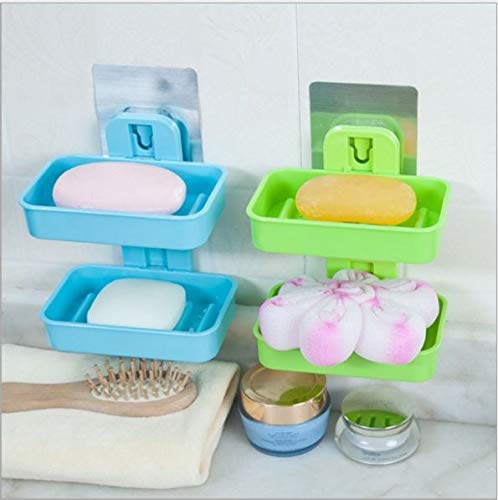 ADDCART Plastic Double Layer Soap Stand - Wall Mounted Vacuum Suction Soap Holder & Dispenser Tray for Kitchen, Bathroom (Fits Ceramic Tiles & Glass Partitions) - Perfect for Shower, Sink & Countertop Organization