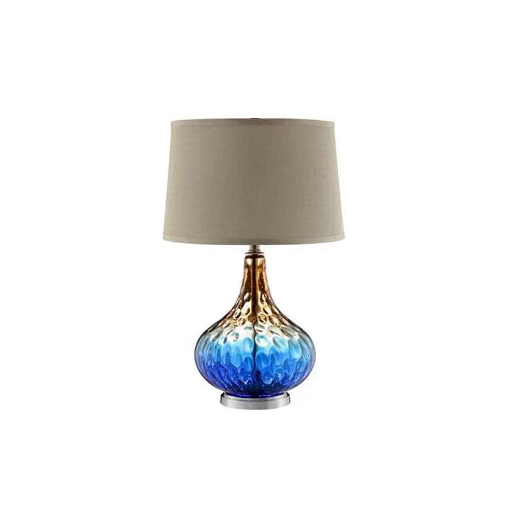 Modern Minimalist Glass Table Lamp - Small Desk Lamp with Fabric Shade, Warm White Reading Light for Bedroom, Living Room & Office (Blue) | Perfect for Nightstand, Study Desk & Cozy Home Decor