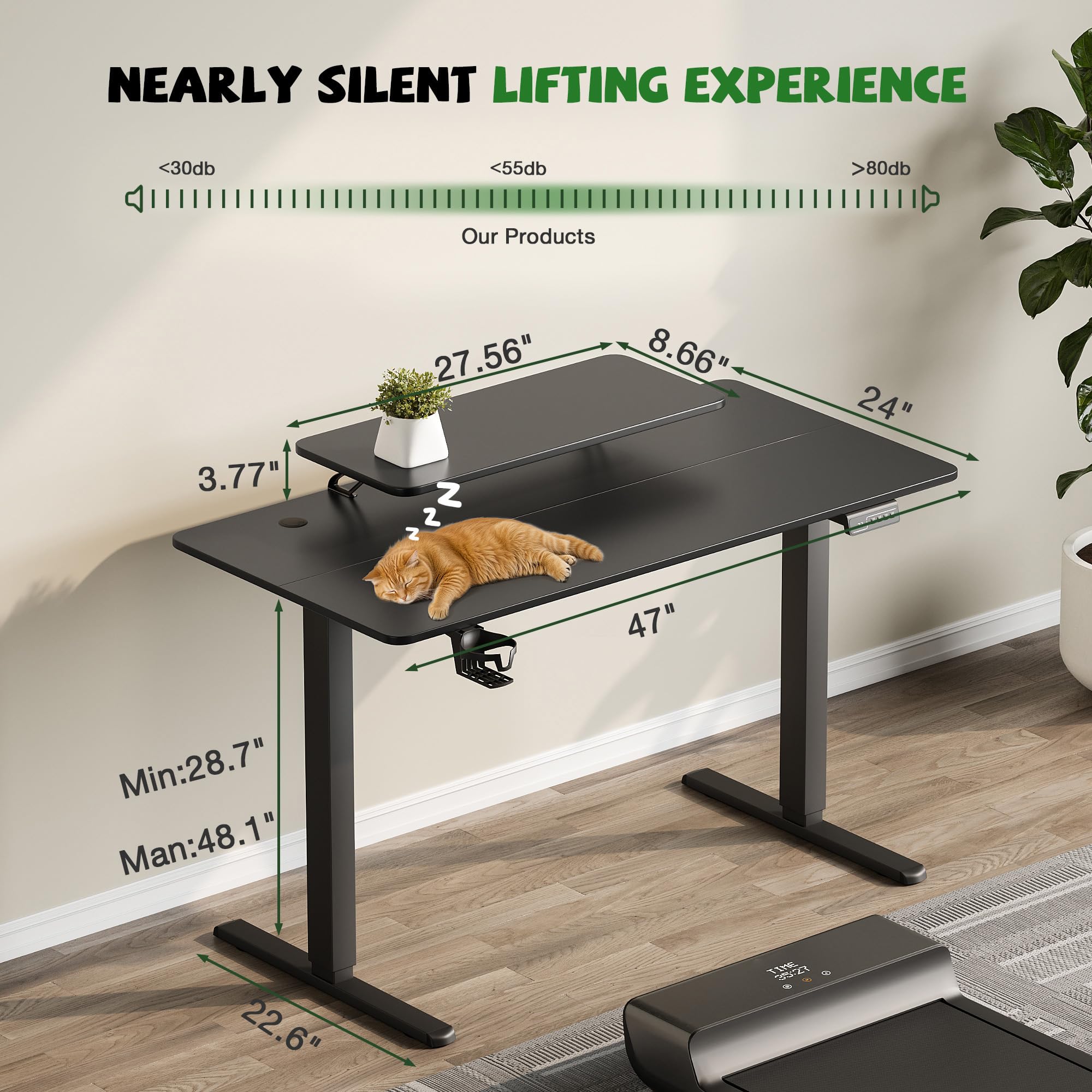 Furmax 47x24 Inches Electric Height Adjustable Standing Desk with Monitor & Laptop Workstation - Sit Stand Computer Desk with Cup Holder, Hook & Cable Management Holes (Carbon Black) - Perfect for Home Office, Gaming & Workspace Ergonomics