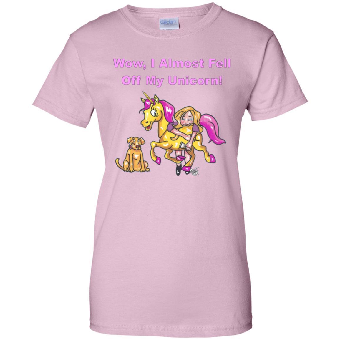 Wow I Almost Fell Off My Unicorn Women's 100% Cotton T-Shirt - Funny Sarcastic Graphic Tee for Casual Wear, Girls Night Out & Unicorn Lovers