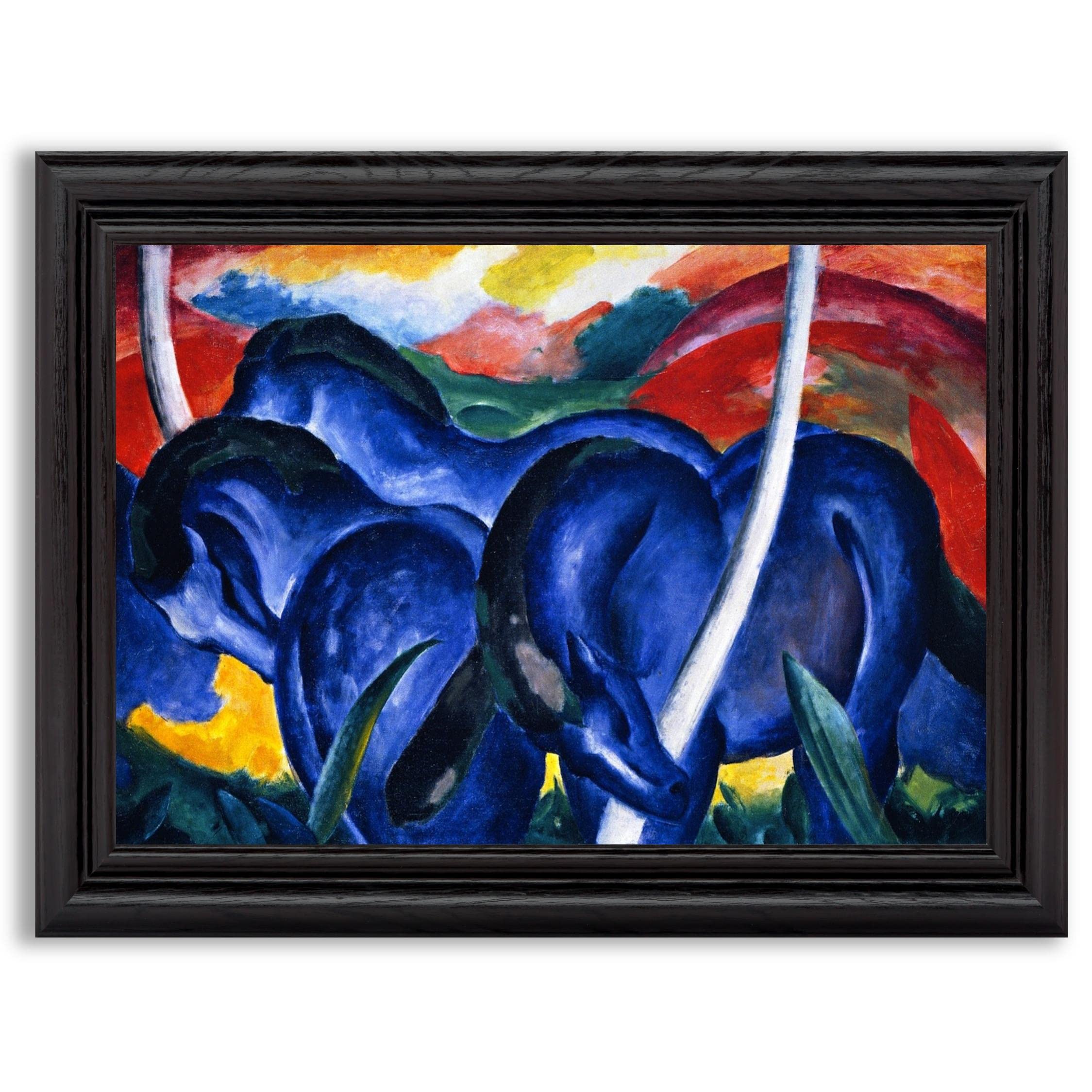 Franz Marc The Large Blue Horses Framed Canvas Wall Art - High Quality Fine Art Reproduction in Wood Frame - Perfect for Home, Office, Bedroom & Living Room Decor - Ideal Gift for Art Lovers & Wall Decoration
