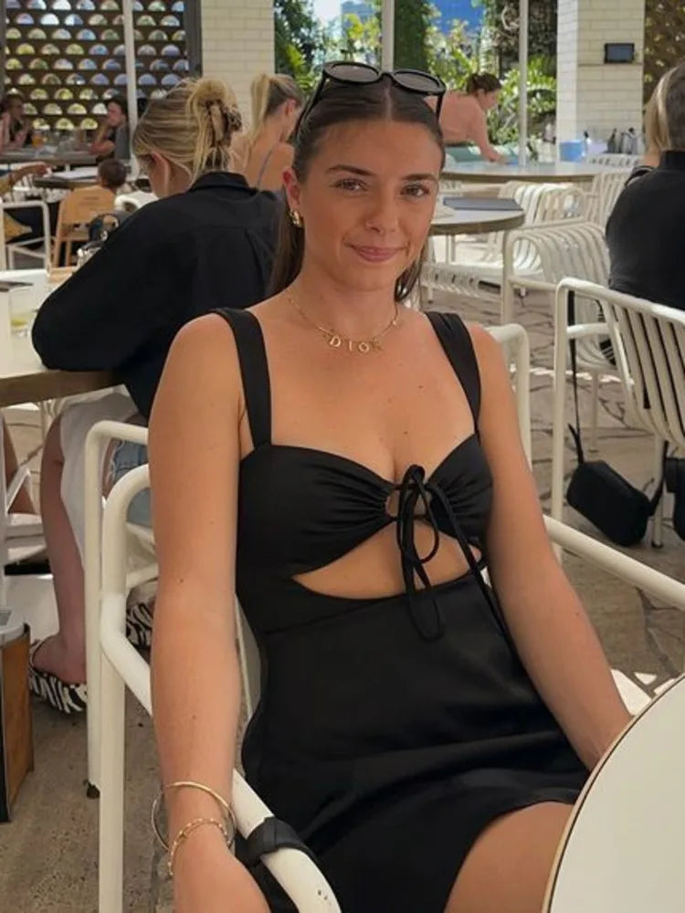 Articat Sexy Spaghetti Strap Sheath Hollow Out Short Skirt - Women's Slim Backless Evening Dress for Summer 2024 | Perfect for Holiday Parties, Night Out & Date Night