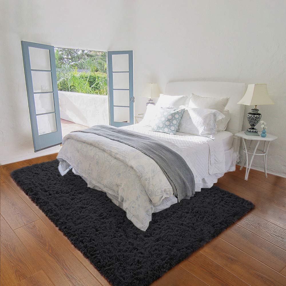 Luxury Fluffy Shag Area Rug - Super Soft & Comfy Modern Carpet for Bedroom, Living Room, Nursery - 3x5 Feet Black - Perfect for Cozy Home Decor & Kids Play Area