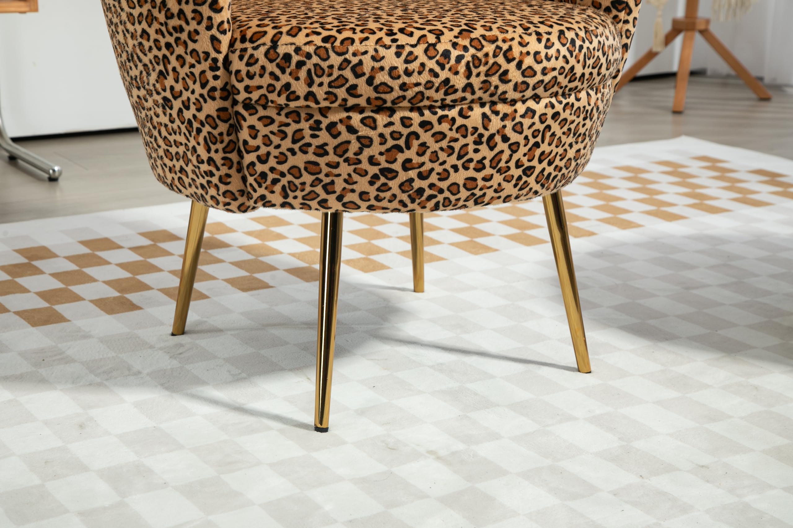 ZOBIDO Modern Velvet Accent Chair - Upholstered Vanity Chair with Golden Metal Legs for Bedroom, Living Room & Makeup Desk - Comfy Armchair for Dining & Home Office (Leopard Print) - Perfect for Small Spaces & Stylish Decor