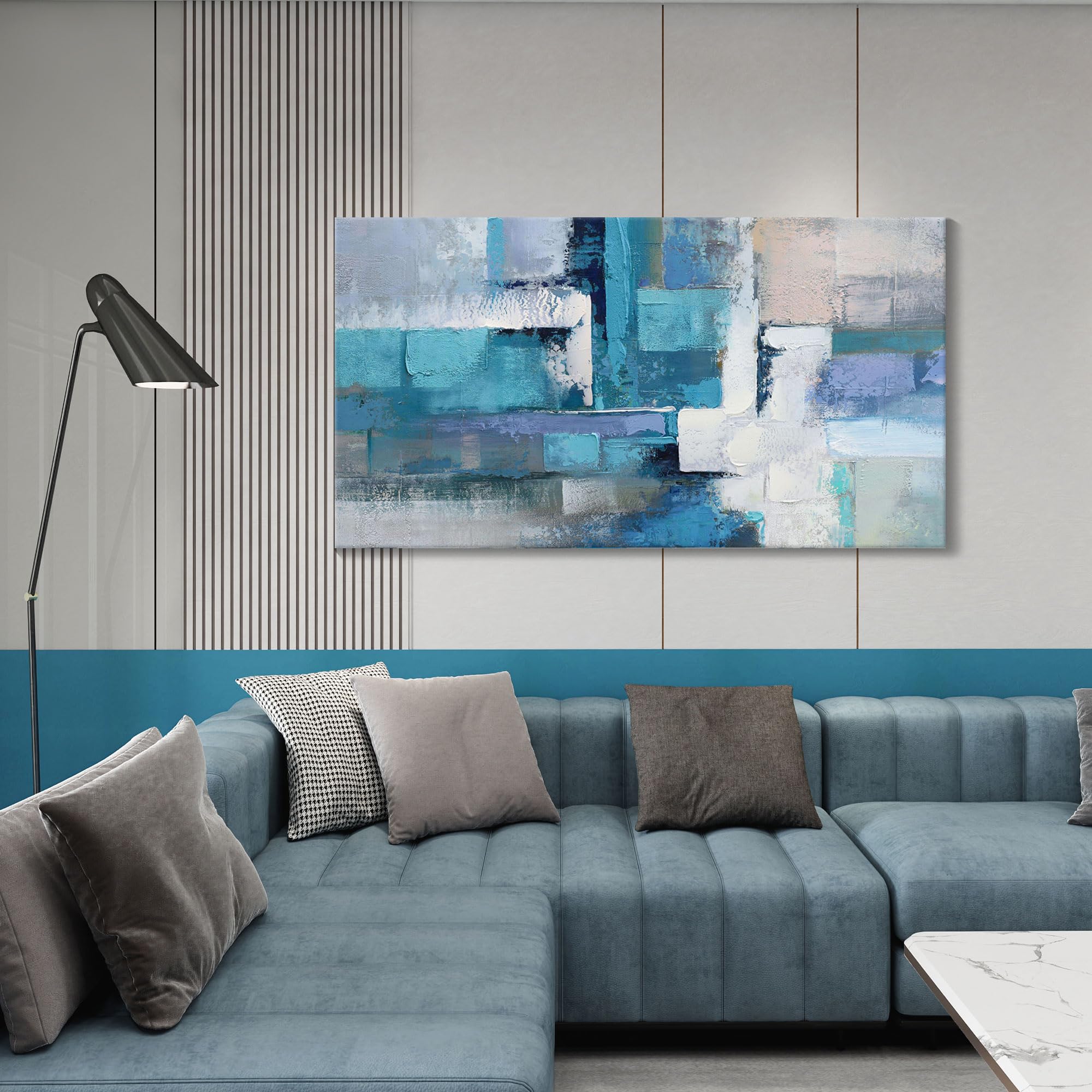 Blue Abstract Canvas Wall Art - Modern Home Decor for Living Room, Bedroom & Office | Handmade Painting for Wall Decoration | Perfect Gift for Housewarming & Interior Design