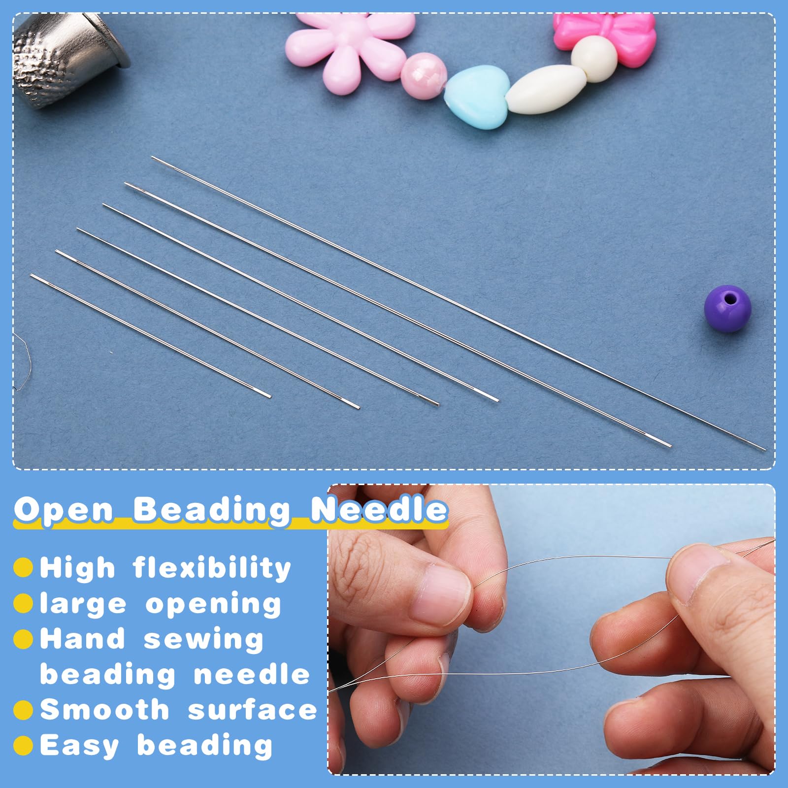 24 PCS Stainless Steel Beading Needles Set - 6 Sizes Big Eye Jewelry Needles with 3 Rolls Clear Elastic Thread for DIY Bracelets, Necklaces & Crafting | Perfect for Beading, Sewing & Jewelry Making Projects