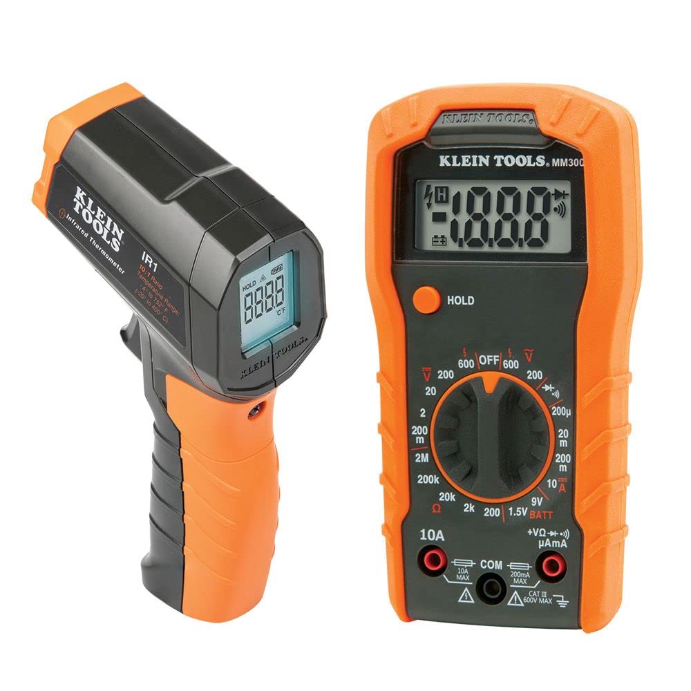 Klein Tools 80057 Electrical and Temperature Tester Kit - 10:1 Infrared Thermometer & Digital Multimeter (2-Piece Set) for HVAC, Automotive, and Home Electrical Diagnostics