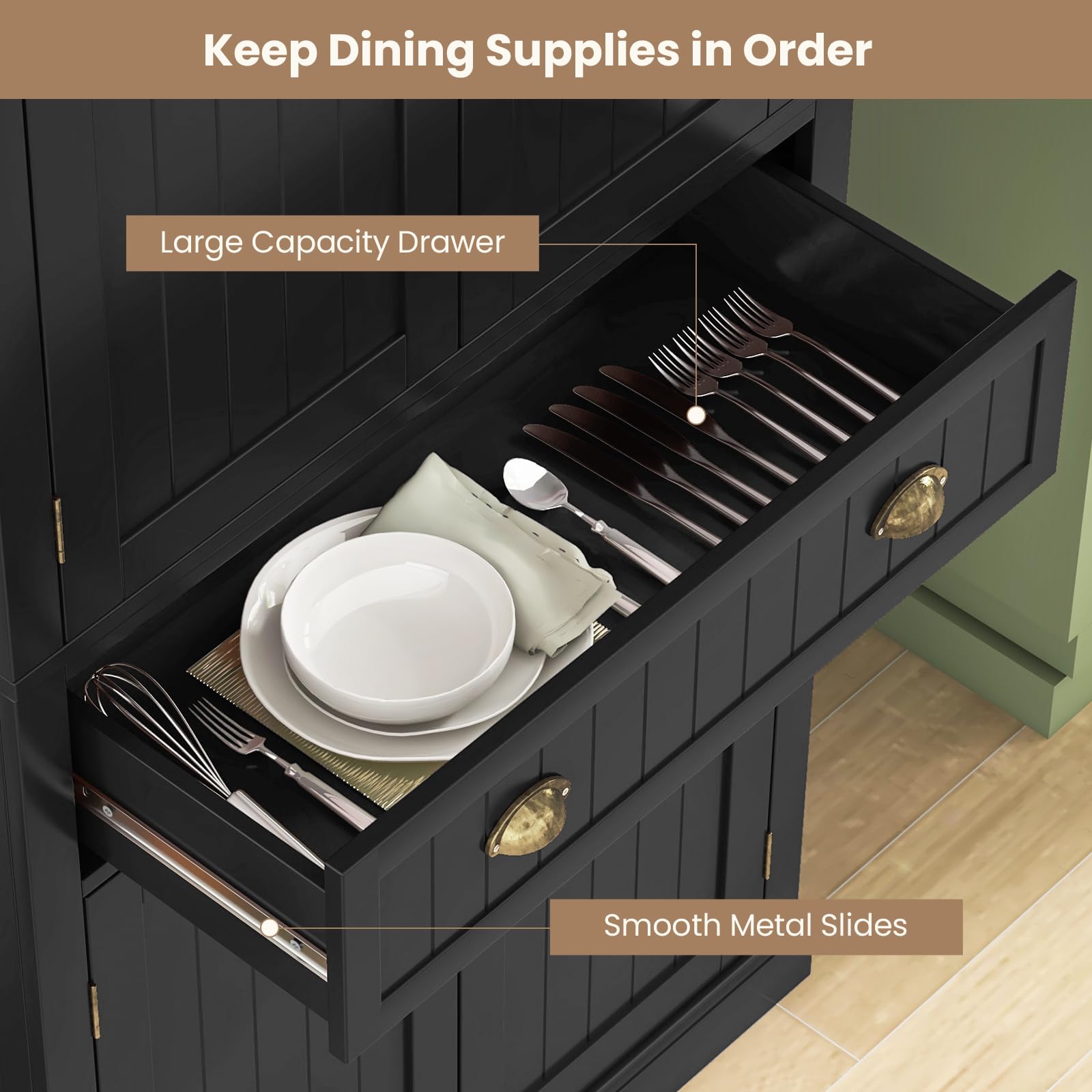 Freestanding Kitchen Pantry Cabinet - 6ft Tall Wood Storage Cupboard with 4 Adjustable Shelves, 2 Pantry Doors & 1 Drawer - Black Utility Organizer for Kitchen, Bathroom, Living Room & Hallway - Perfect for Small Space Storage & Home Organization