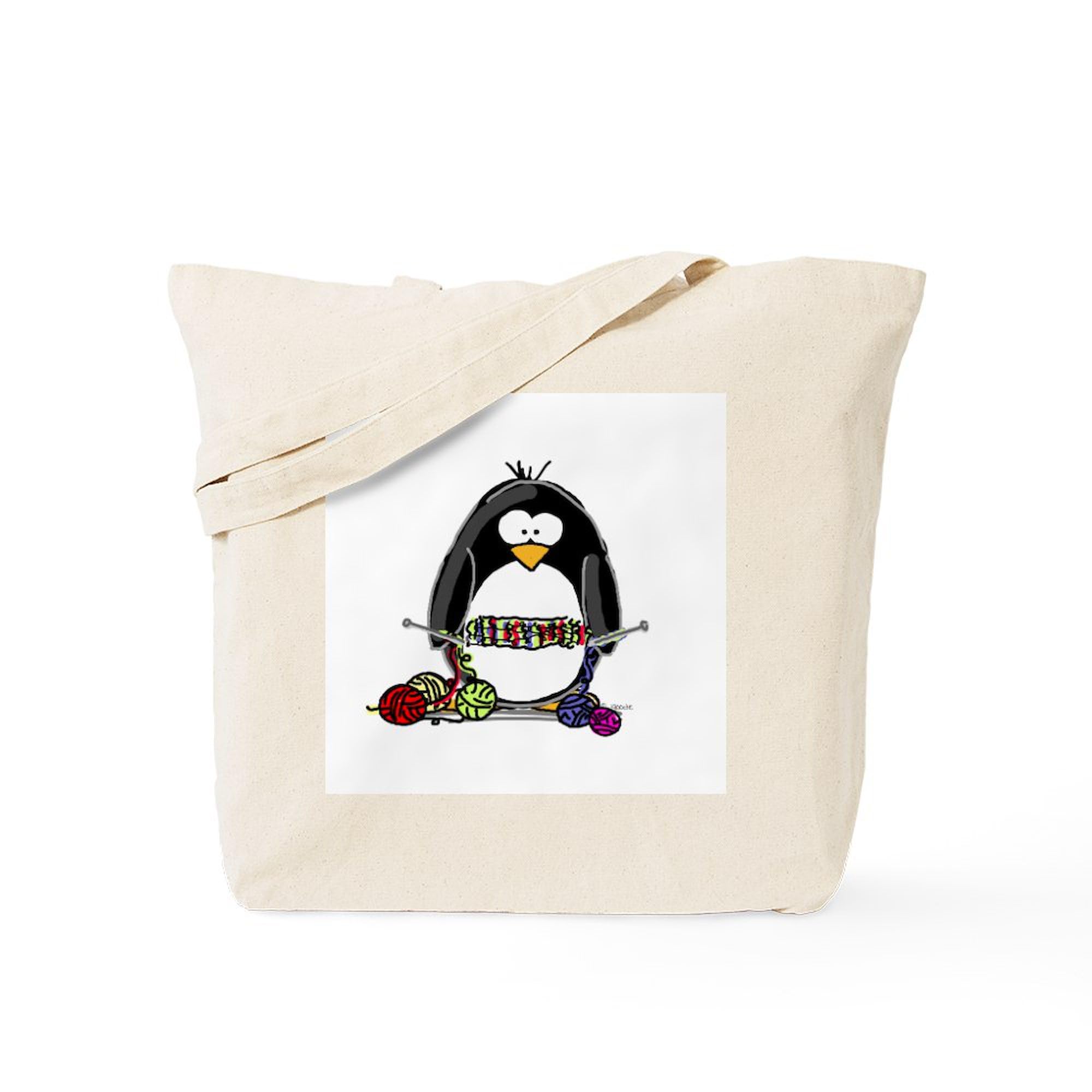 Knitting Penguin Tote Bag - Eco-Friendly Natural Canvas Reusable Shopping Bag for Groceries, Beach & Daily Use | CafePress