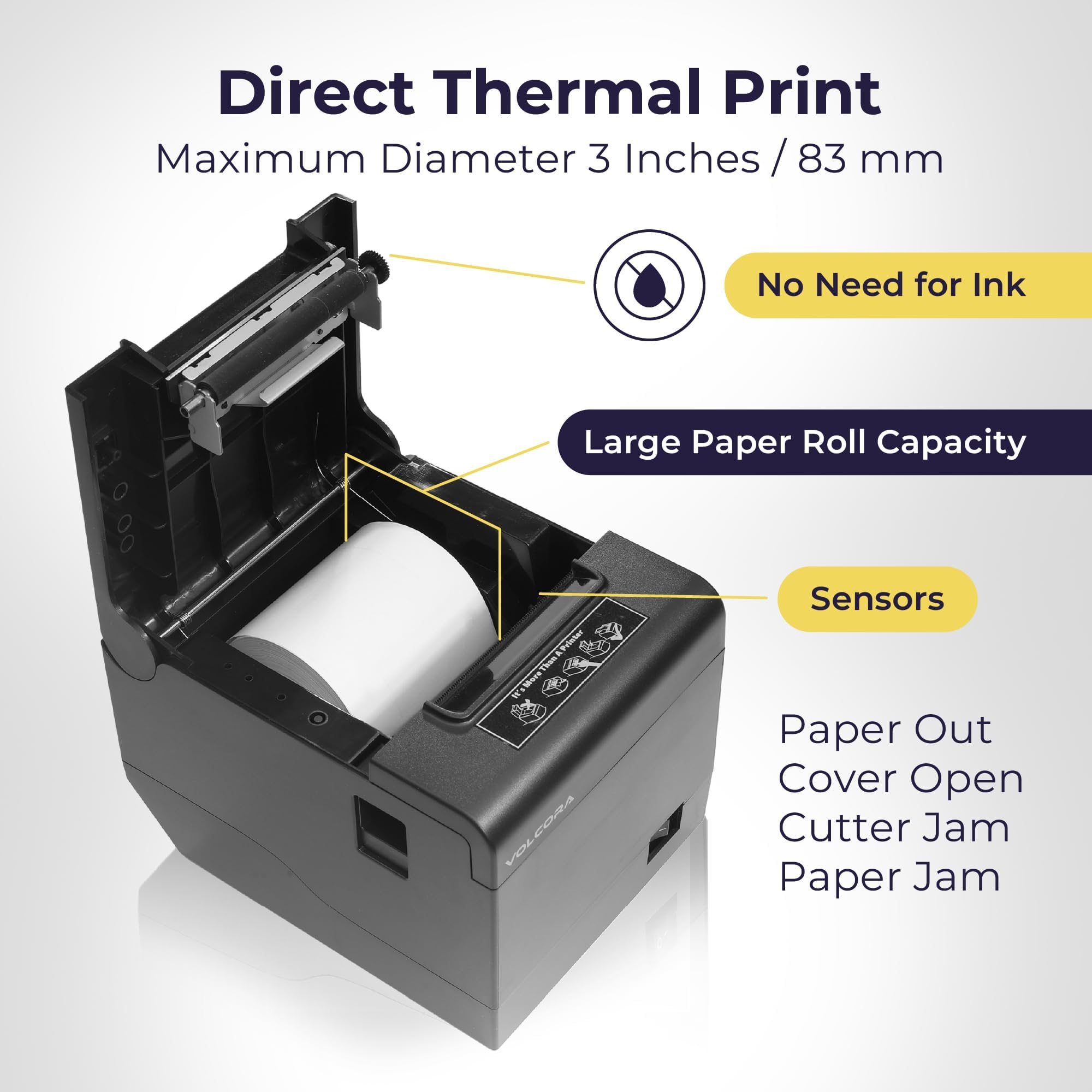 Volcora 80mm Thermal POS Printer with Auto Cutter - USB/WiFi Connectivity for Windows/MAC/Linux - ESC/POS Command Support - High-Speed Kitchen & Retail Receipt Printer - Wall Mountable (Black) - Perfect for Restaurants, Retail Stores, and Small Businesses