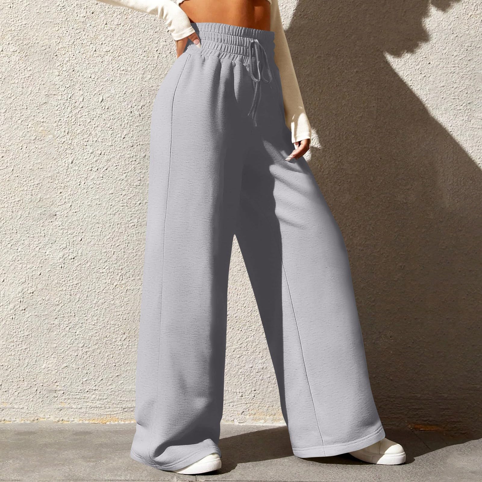 **Women's Wide Leg Sweatpants - Winter Baggy Straight Leg Joggers with Pockets, Plus Size Drawstring Flare Pants for Lounge, Yoga & Casual Wear**