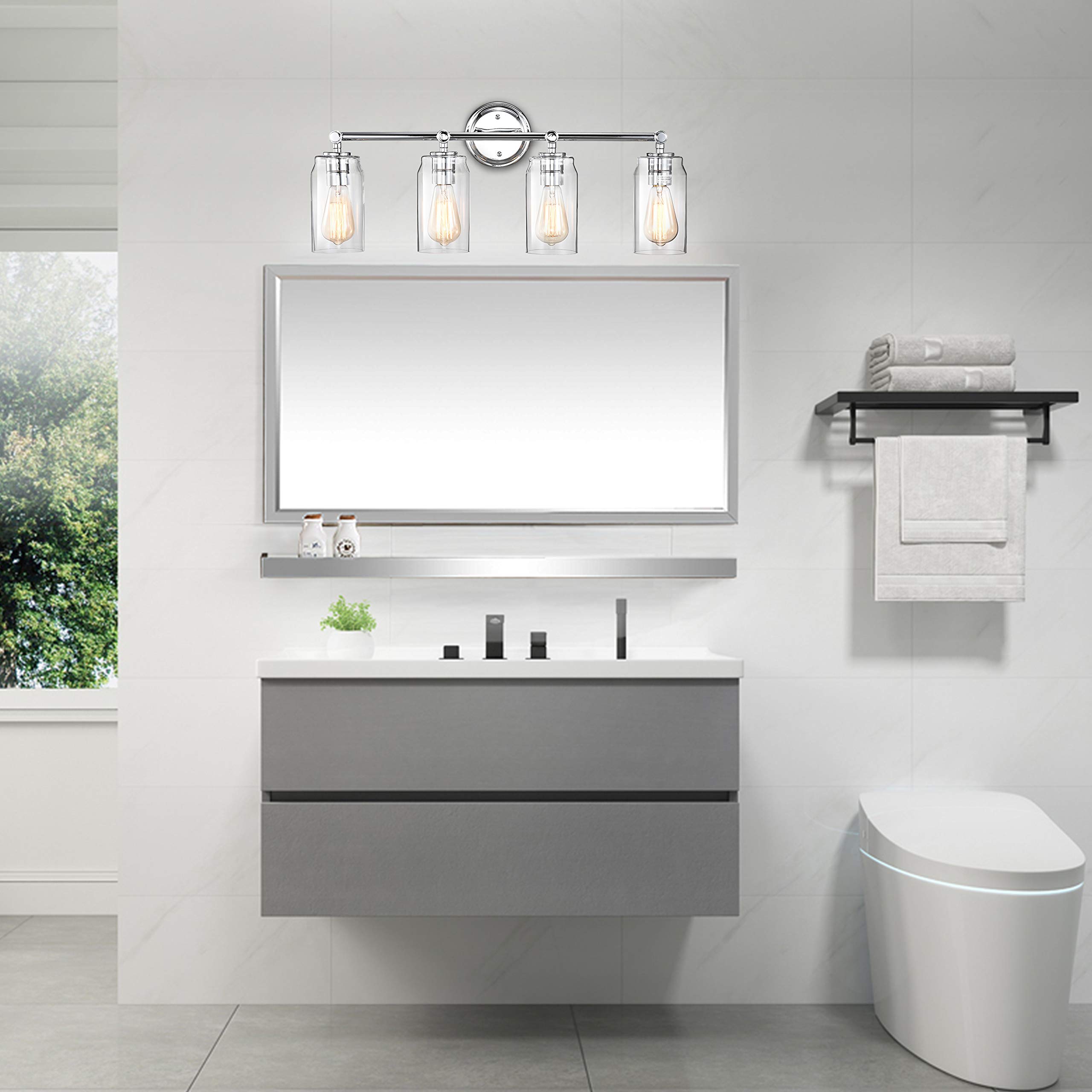 Modern 4-Light Chrome Bathroom Vanity Light Fixture 28