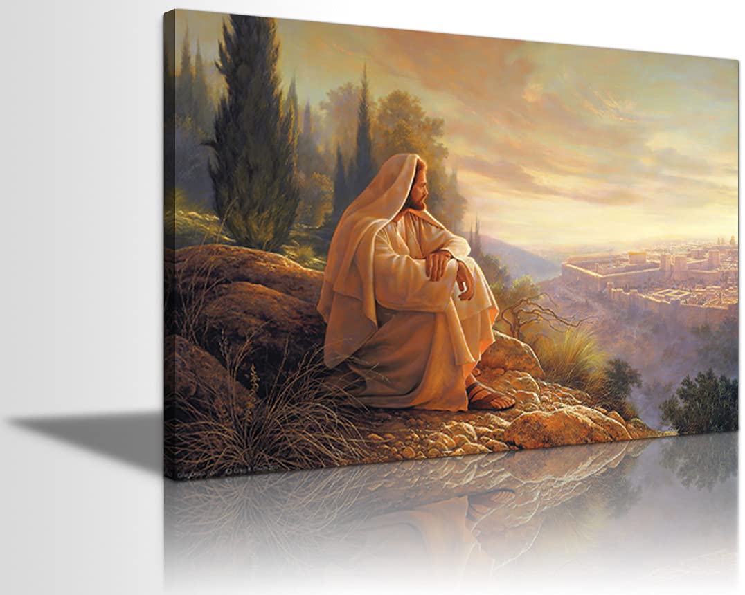 Jesus Canvas Wall Art - 16''H x 24''W Christian Religious Wall Decor for Bedroom, Living Room, Church & Prayer Space - Ready to Hang