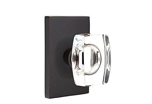 Emtek Privacy Set - Modern Rectangle Rosette & Windsor Crystal Knob in Oil Rubbed Bronze | Elegant Door Hardware for Bedrooms, Bathrooms & Private Spaces