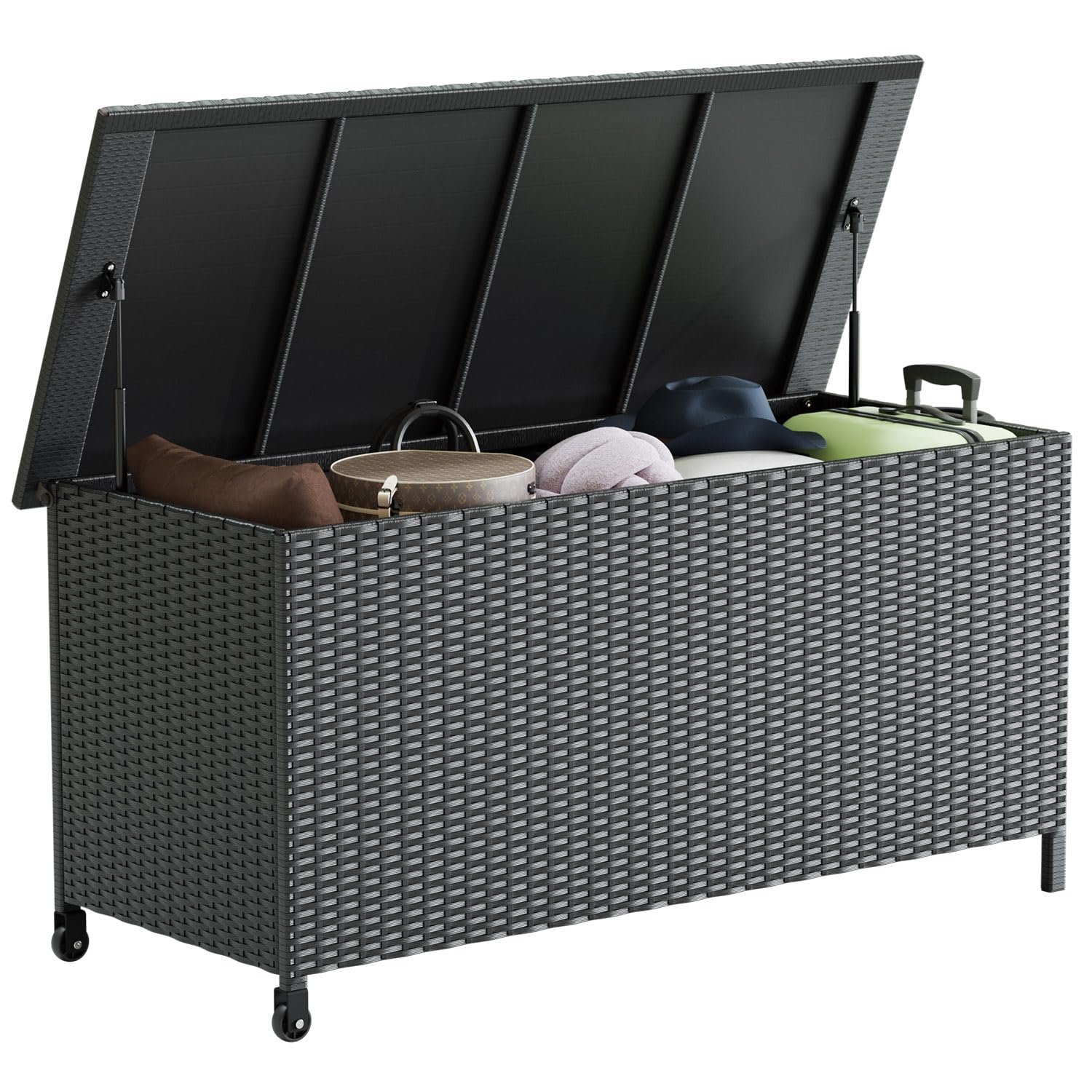 120 Gallon Large Outdoor Storage Box Deck Box - Waterproof Patio Storage Container for Cushions, Garden Tools & Pool Toys | Durable Black Outdoor Bench Cabinet for Backyard, Deck & Poolside Organization
