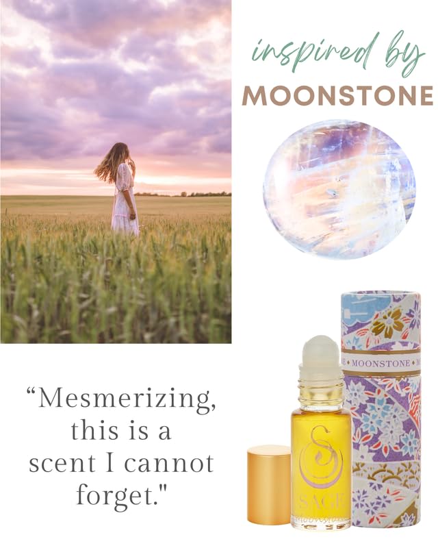 Moonstone Perfume Oil Roll-On by Sage - 1/8 oz Vegan & Cruelty-Free Floral Scent with Gardenia, Paperwhites & Stargazer Lily | Natural Aromatherapy for Women, Daily Wear & Special Occasions