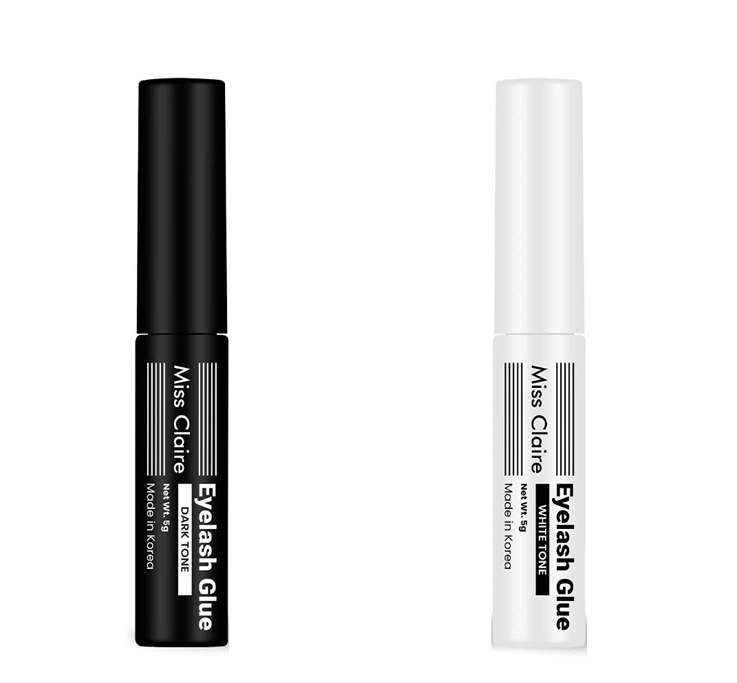 Miss Claire Gentle Non-Toxic Eyelash Glue for False Lashes - 5g (0.17oz) Black & White Duo Pack - Perfect for Daily Wear, Special Occasions & Professional Makeup