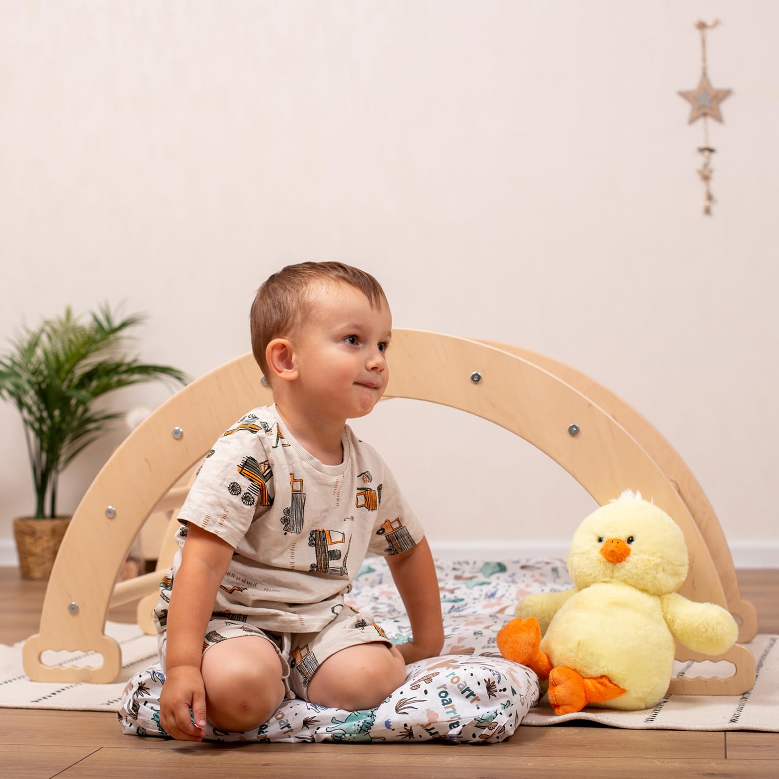**Wooden Climbing Arch Cushion for Toddlers - Soft Play Pillow for Kids, Handmade Montessori Furniture - Perfect for Indoor Playrooms, Daycares & Dino-Themed Nurseries**