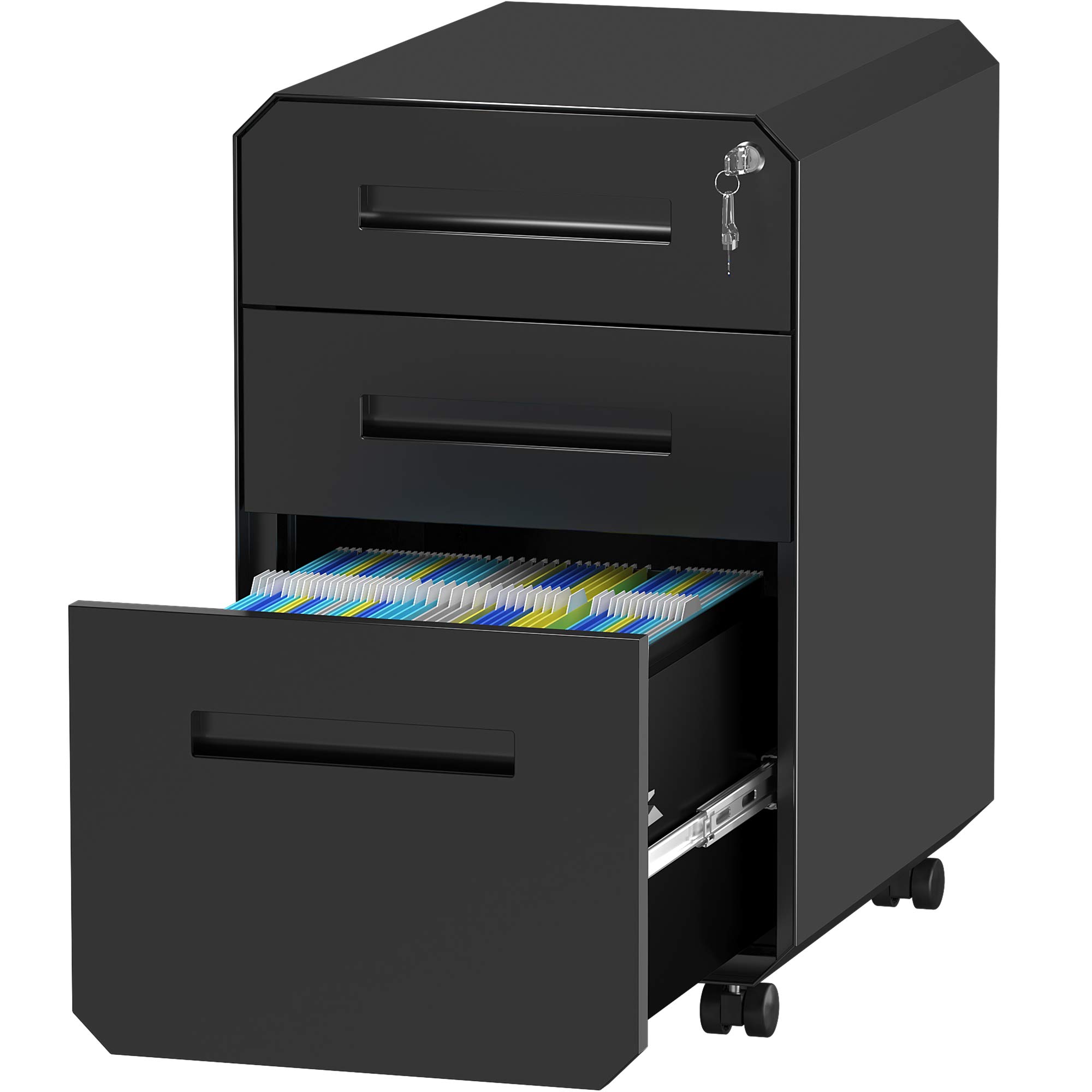 YITAHOME 3-Drawer Locking Metal Filing Cabinet with Divider & Pencil Tray - Portable Office Storage Solution for Documents, Files & Supplies - Perfect for Home Office, Workplace & School Organization